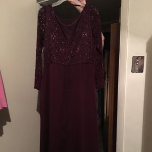 Burgundy dress with lace sleeves